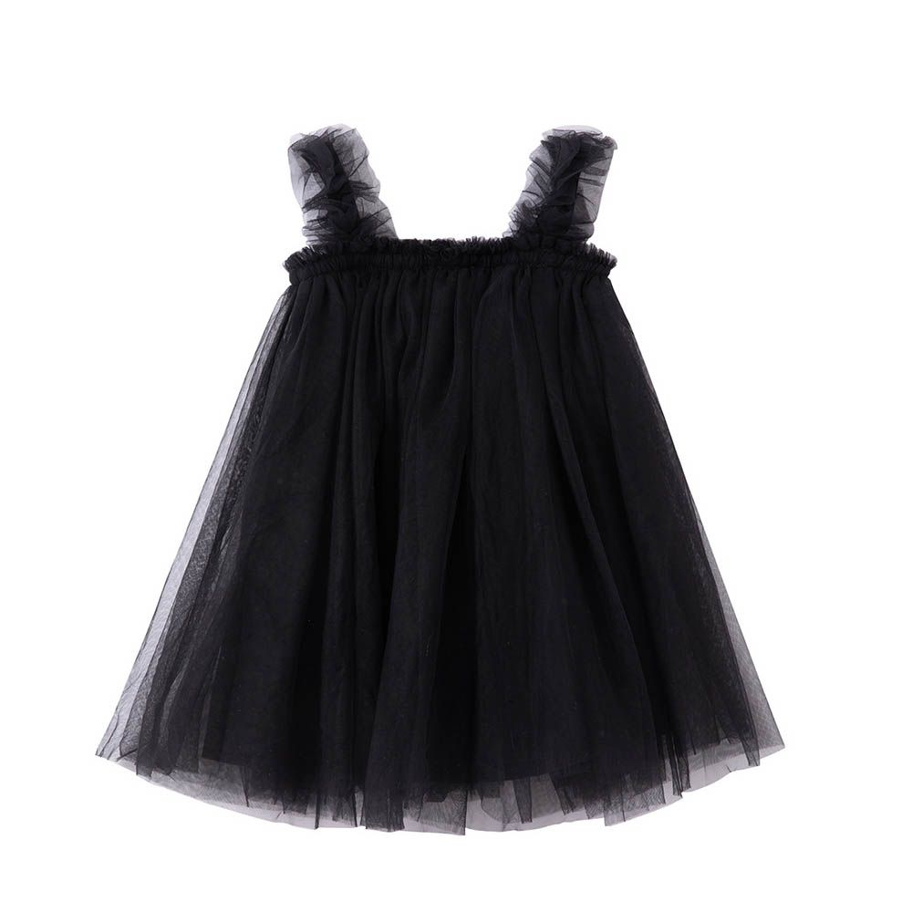 甜美木耳邊澎澎紗裙洋裝-黑色