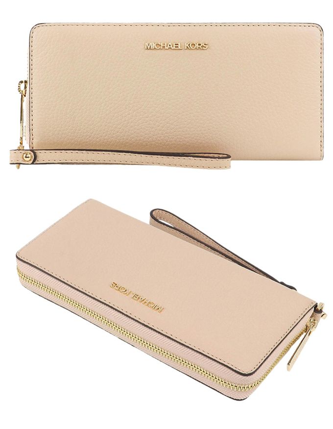 MICHAEL KORS - 鵝卵石紋皮革拉鍊長夾 (奶茶)