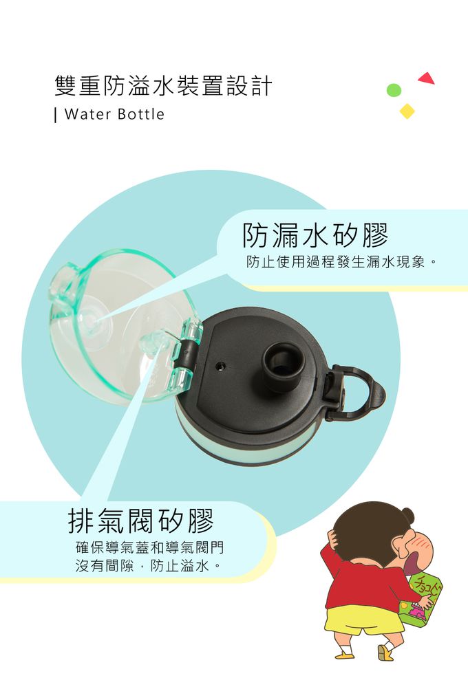 怡寶 | 蠟筆小新動感超人彈蓋水壺/水杯(500ML)-薄荷綠