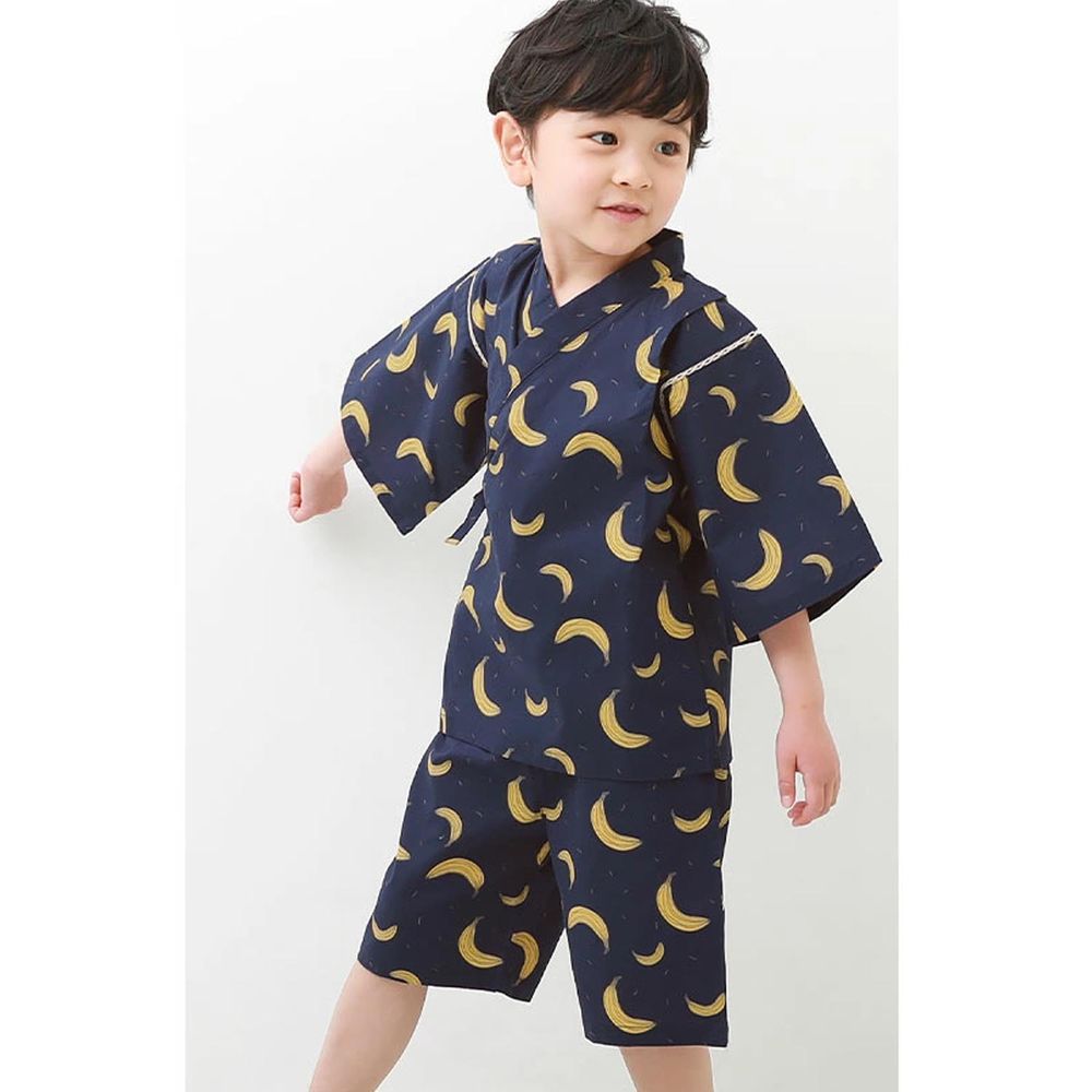日本 devirock - 純棉夏日定番甚平套裝-香蕉-深藍