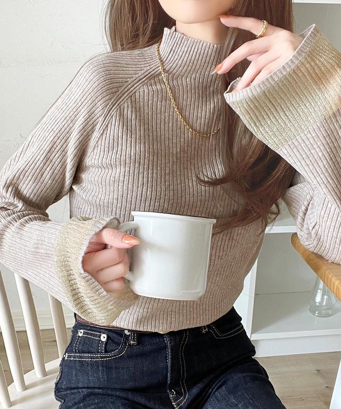 日本 Classical Elf - 絕美透膚羅紋喇叭袖上衣-灰藍