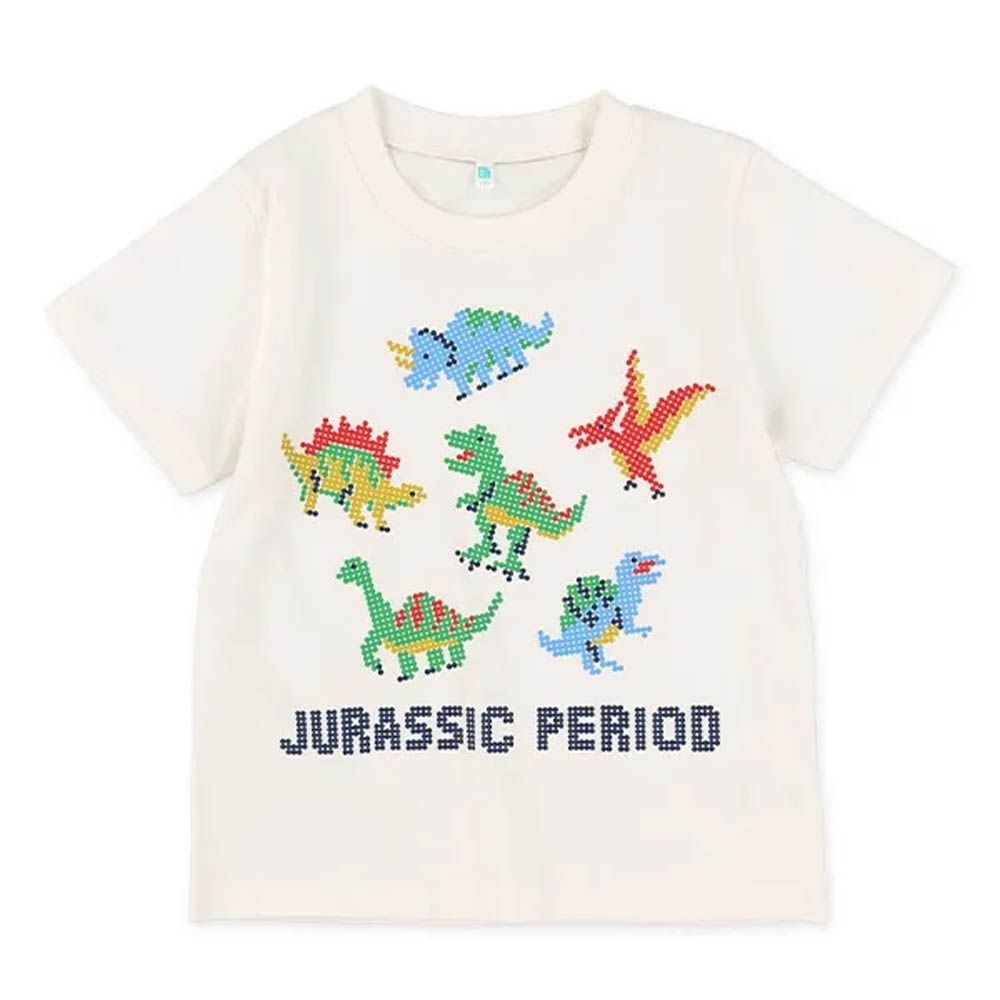 圓點組成印花短袖上衣-恐龍-白