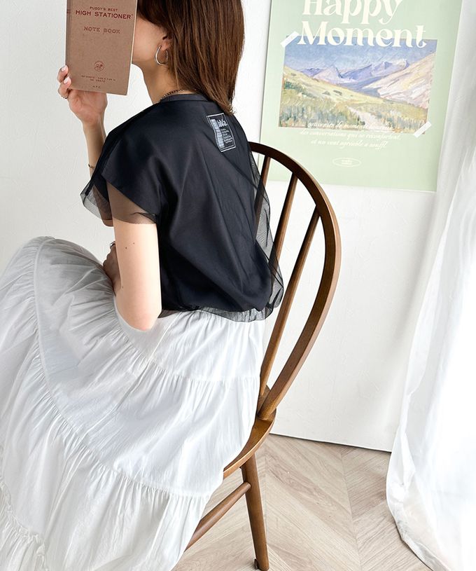 日本 Classical Elf - Java 薄紗分層法式袖上衣-背標籤印花-白