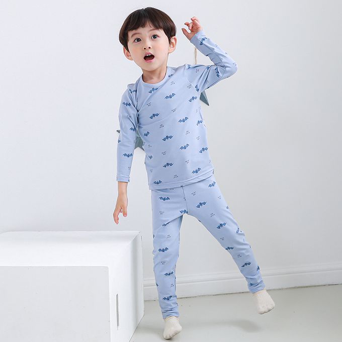 正韓 Cogibu - 極舒適無螢光劑幼兒/兒童 AERO WARM 有機發熱衣睡衣/家居服套裝組-藍蝙蝠