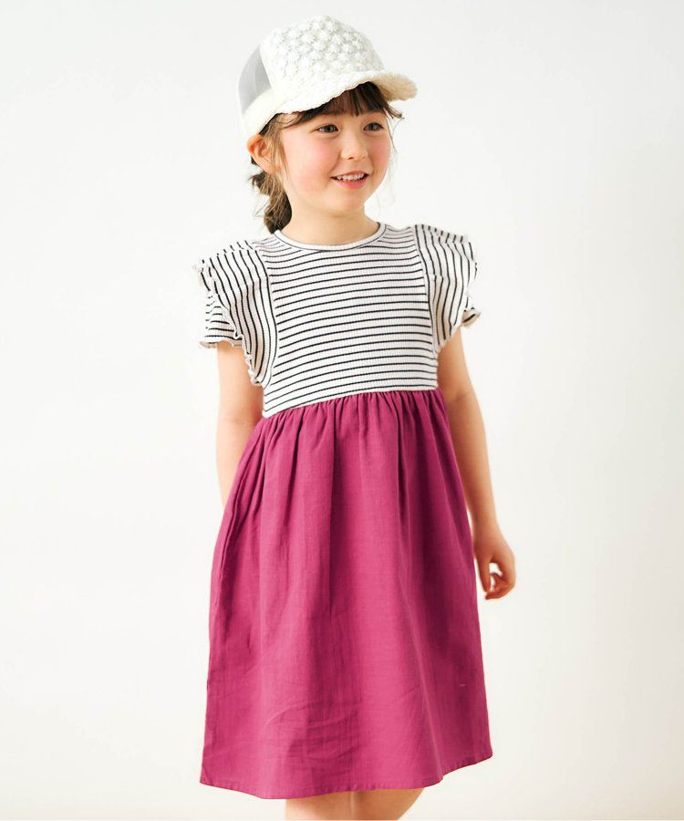 日本 apres les cours - 蓬鬆荷葉邊小露肩洋裝-向日葵-水藍x白