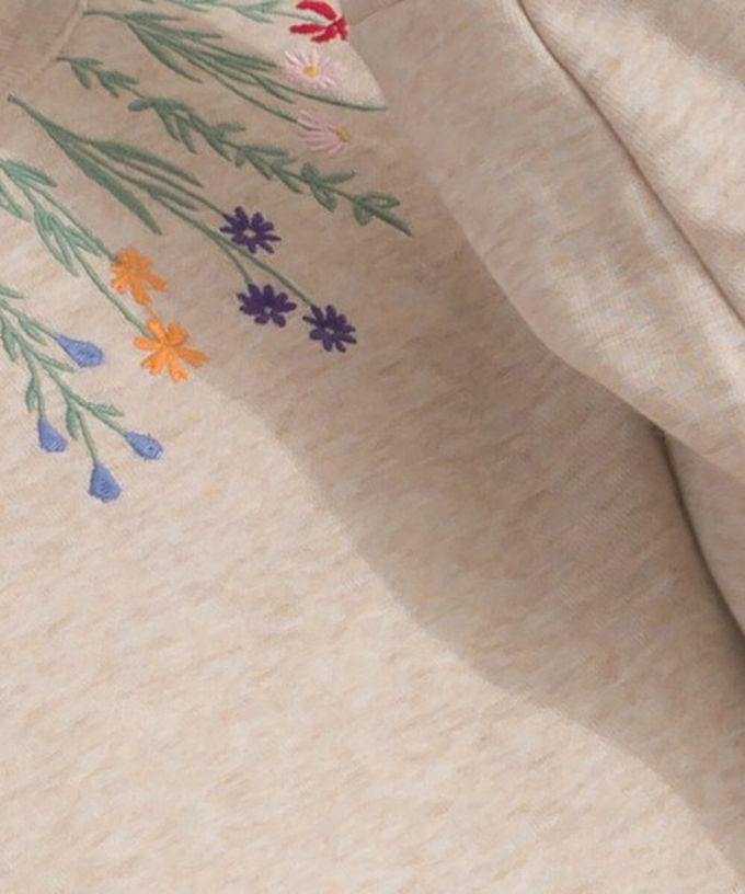 日本 Lupilien - 彩色刺繡花卉領裏毛長袖上衣-海軍藍