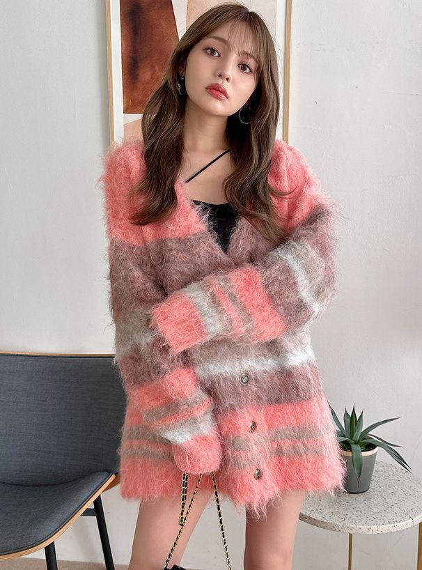 日本 GRL - 時尚感撞色毛絨長版外套-深灰黑 (F)