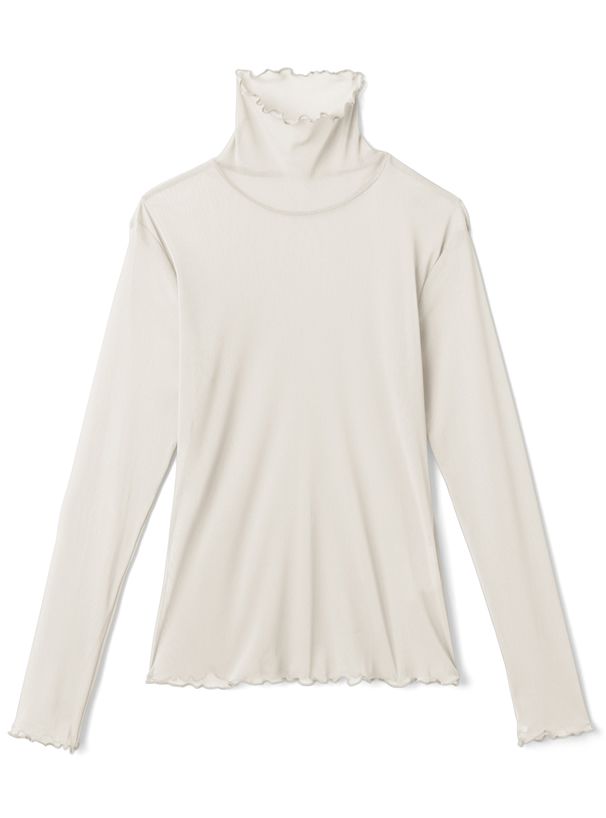 日本 GRL - 聯名款 透膚捲邊長袖內搭/上衣-開心果綠