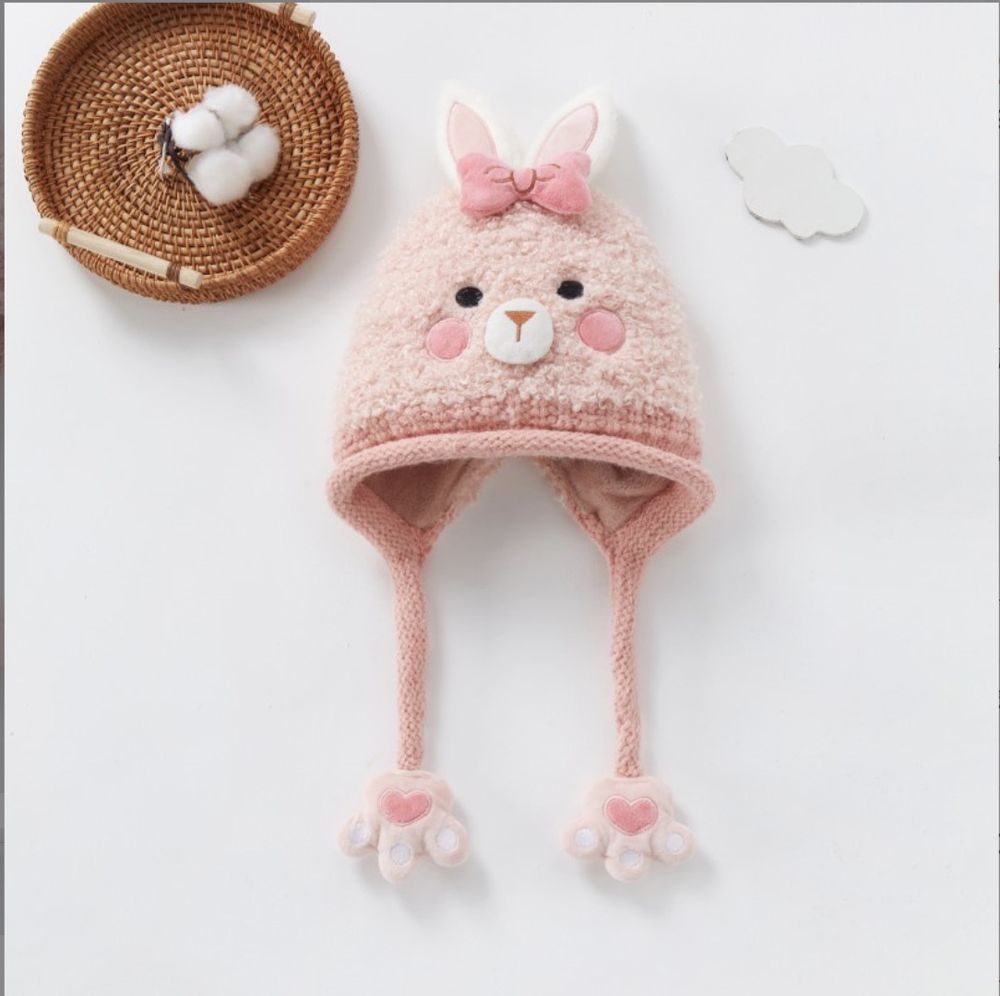 Love, Charlotte - 粉色兔兔立體耳朵泰迪絨保暖帽 (頭圍:48~53cm (建議年齡:2+))