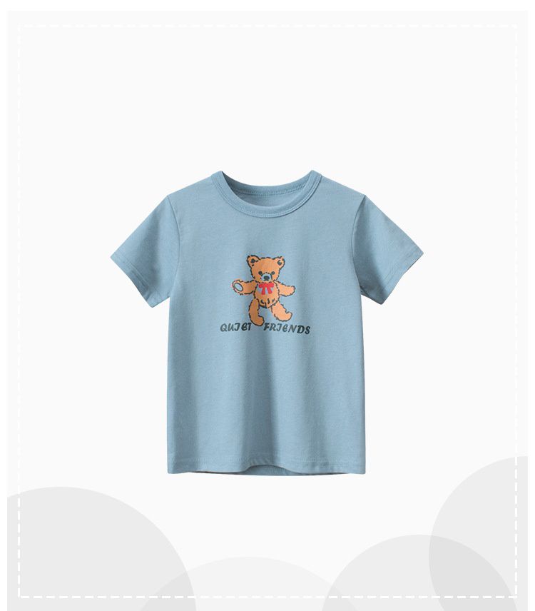 純棉短袖上衣-布偶熊熊-霧藍色