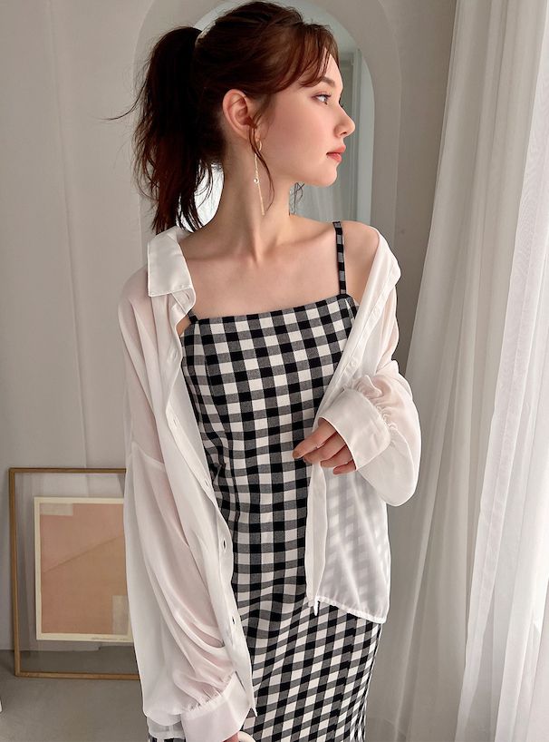 日本 GRL - 甜美收腰格紋吊帶裙-時尚黑