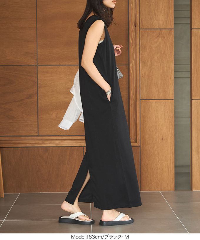 日本 Kobe Lettuce - 簡約素色修身U領無袖洋裝-(可選長度)-淺灰