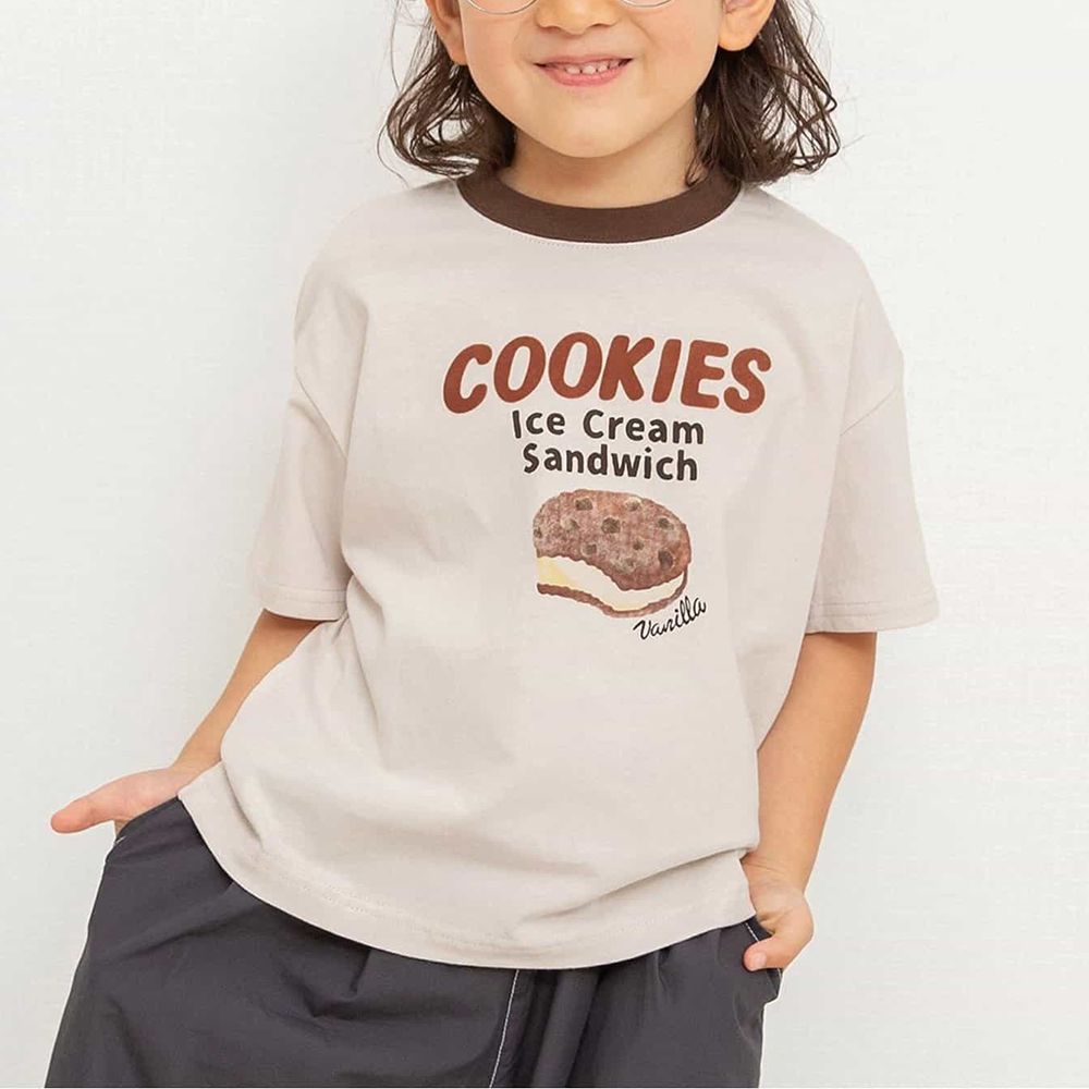 可愛食物印花短袖上衣-巧克力雪糕-淺灰棕