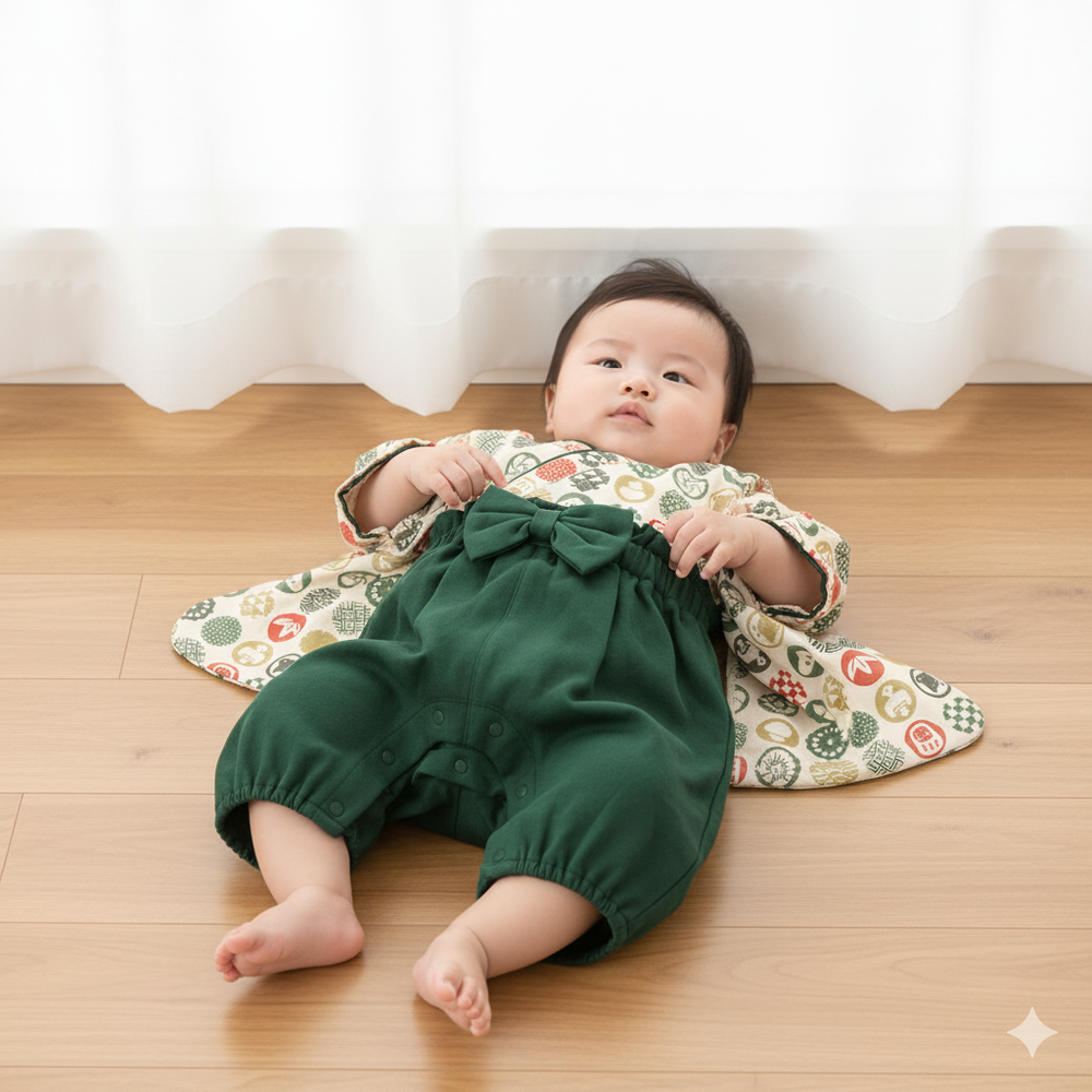 袴連身包屁衣-綠色