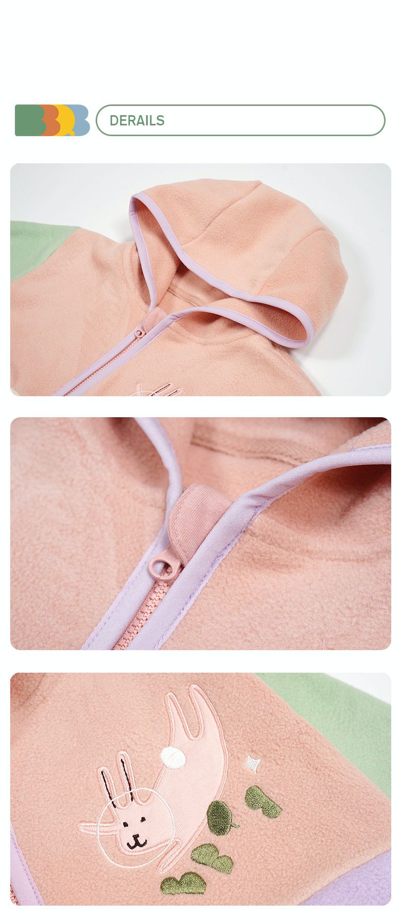 Minizone - 搖粒絨連帽拼色長袖外套-太空兔兔-黃+綠