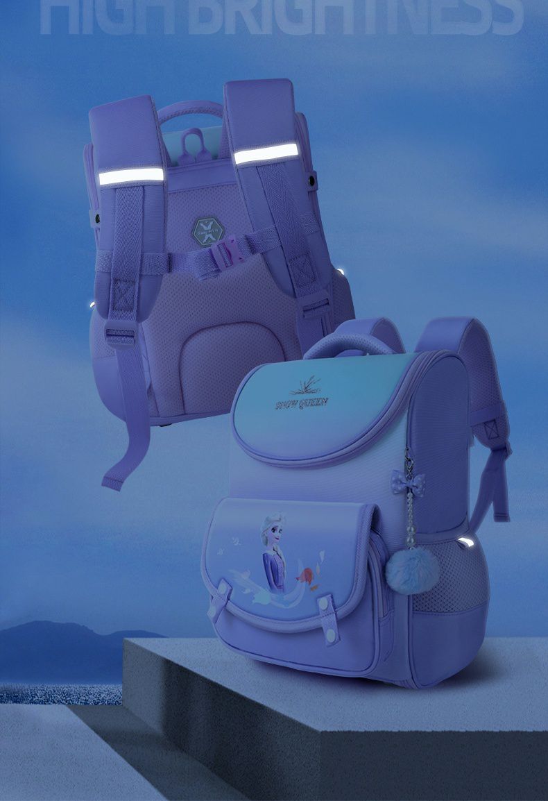 卡通唯美漸層大容量減壓護脊書包-卡通人物艾莎-藍色 (建議135-160cm)-28x19x39cm