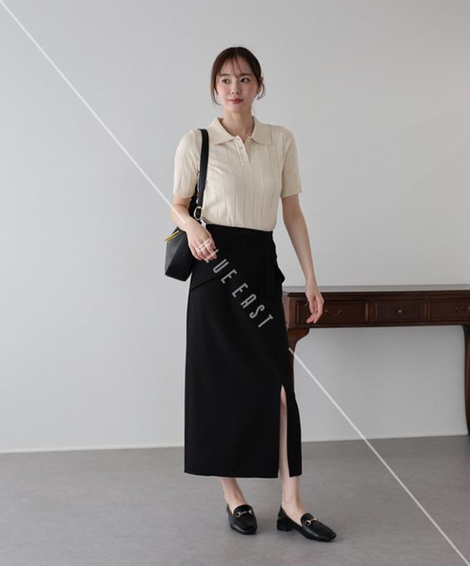 日本 BLUE EAST - 都會氣息寬羅紋針織短袖polo衫-米杏