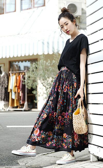 日本 zootie - 100%印度棉印花長裙-歐風花園-黑
