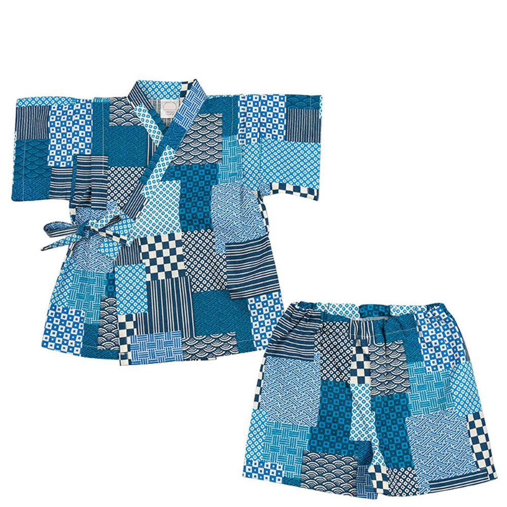 akachan honpo - 兩件式甚平-日本傳統圖案拼布-深藍色