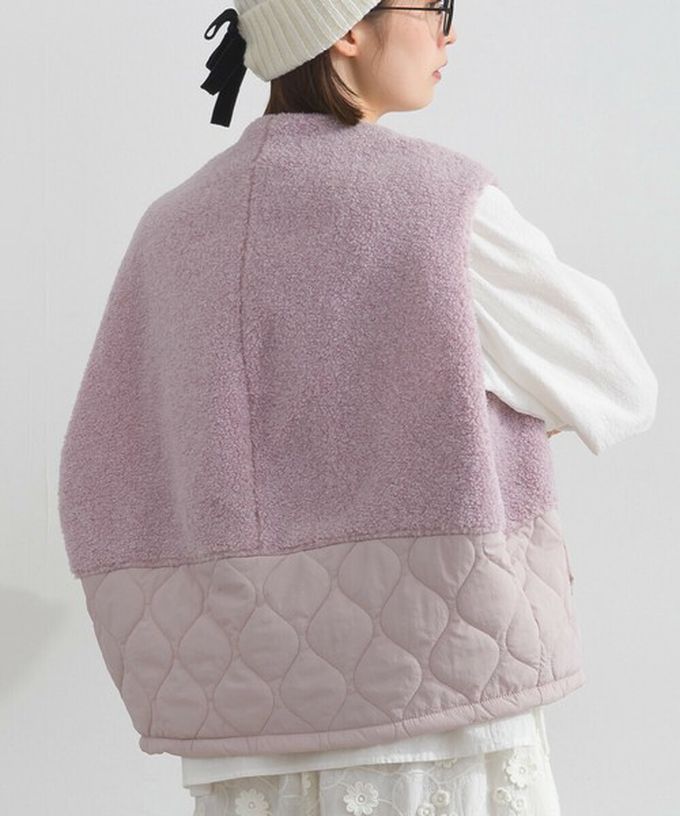 日本 Lupilien - 文青風異素材毛絨拼接保暖背心-炭灰