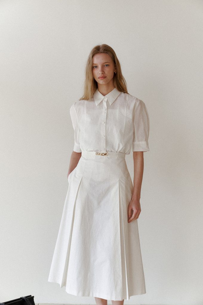 韓國女裝連線 - 高雅公主袖翻領襯衫-象牙白 (FREE)