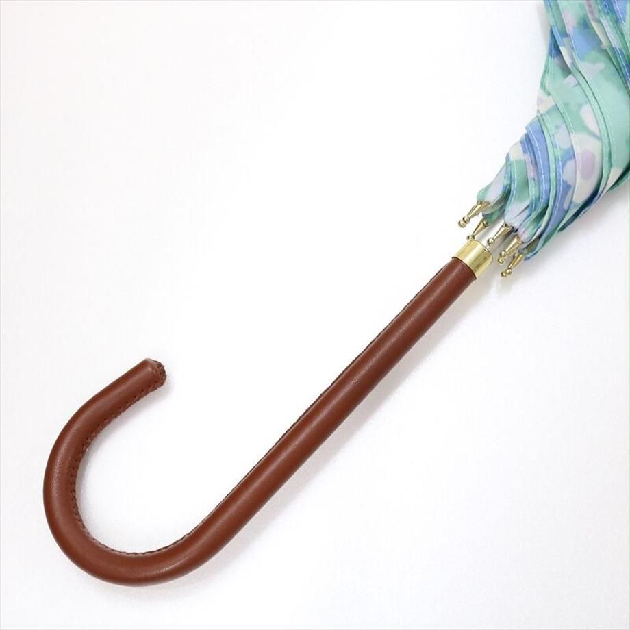 日本 nifty colors - 抗UV輕量 晴雨兩用J型手把直傘-春日綻放-藍綠 (直徑90cm/244g)