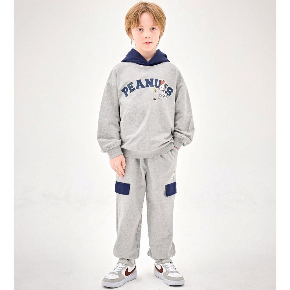 (聯名款)卡通人物史努比長袖套裝-打高爾夫-淺灰