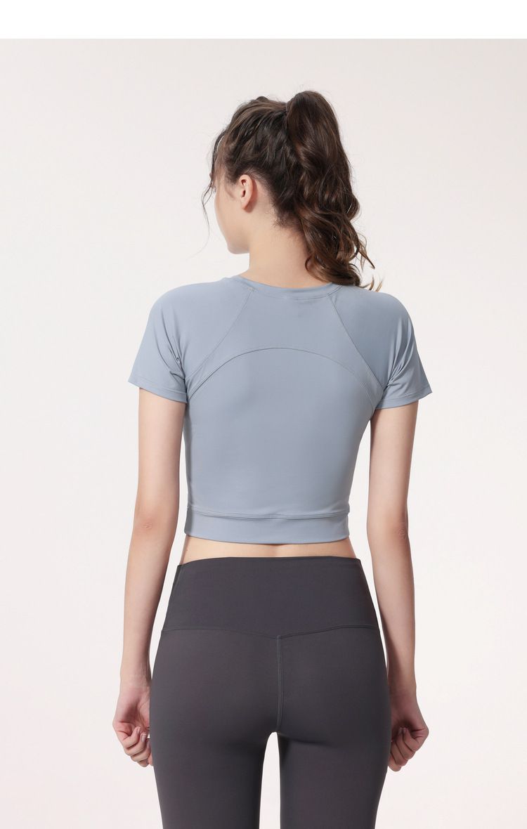 短版緊身速乾短袖運動上衣-黑色