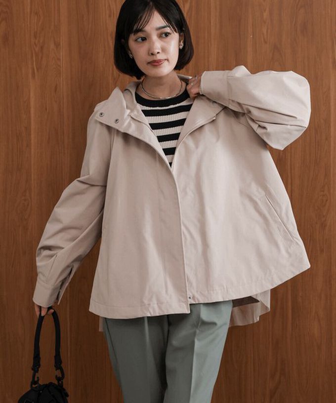 日本 Bab - [人氣款]背後皺摺薄紗連帽風衣外套-卡其杏