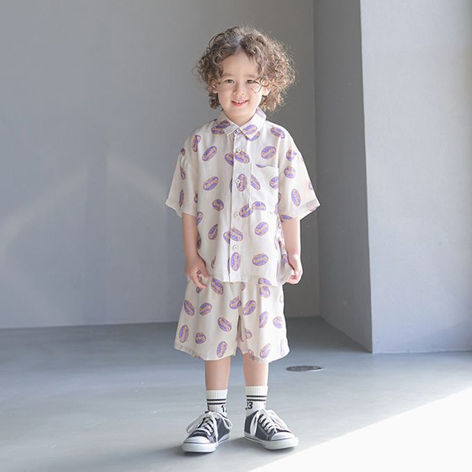 日本 b-ROOM - 滿版時髦印花休閒襯衫-衝浪-炭黑