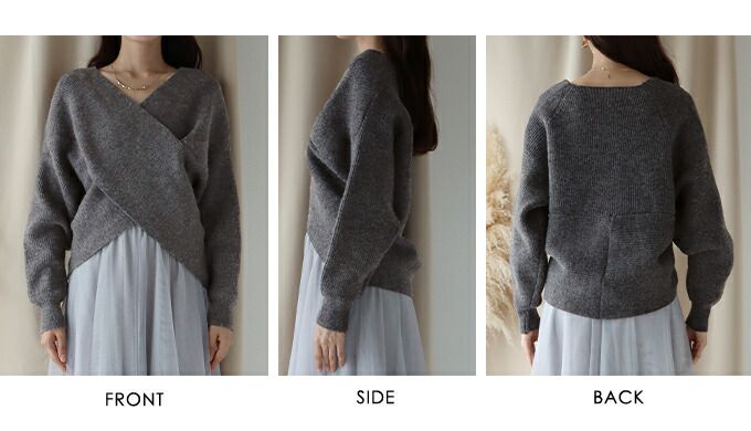 日本 BLUE EAST - 柔美交叉短版針織毛衣-淺灰