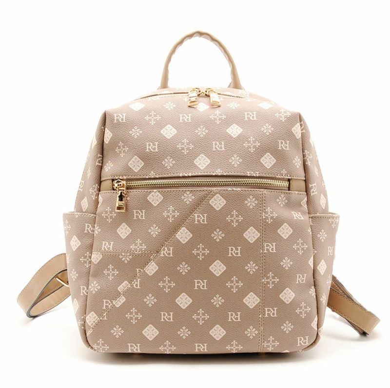 日本 FIRANO - 經典花紋仿皮復古後背包-棕 (30x27x11cm)