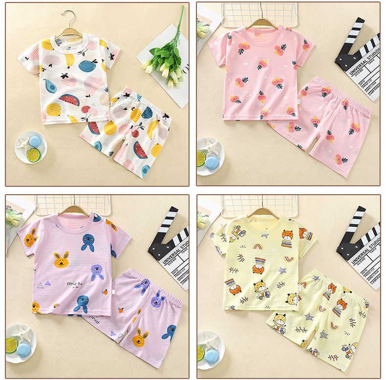 超薄款竹節棉睡衣家居服短袖套裝-小鹿森林