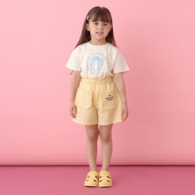 日本 Lycee mine - 可愛荷葉邊口袋短褲-檸檬黃