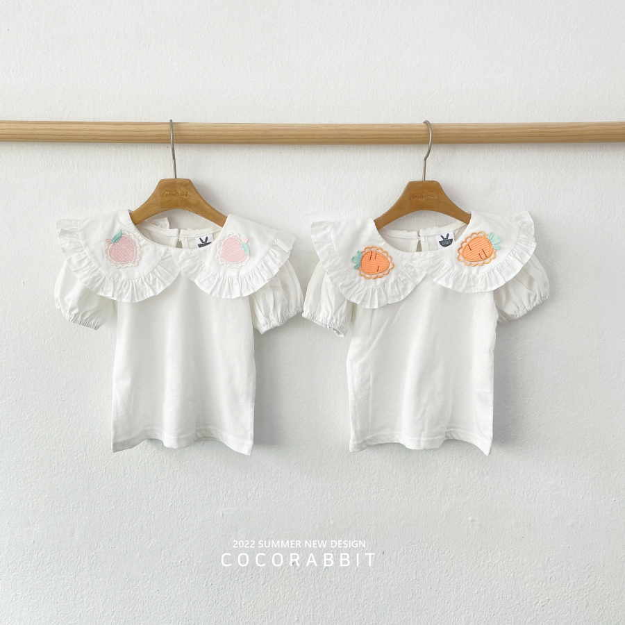 韓國 Coco rabbit - 刺繡紅蘿蔔荷葉大領子上衣