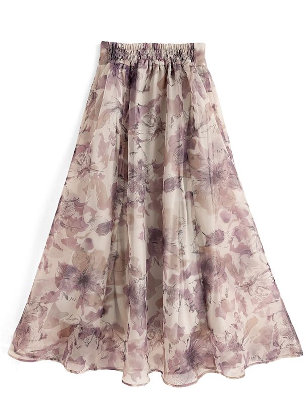 日本 GRL - 聯名款 優雅渲染碎花長裙-淺灰藍