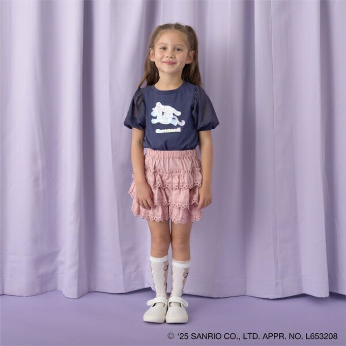 日本 Lycee mine - 閃亮印花雪紡泡泡袖上衣-卡通人物大耳狗-水藍