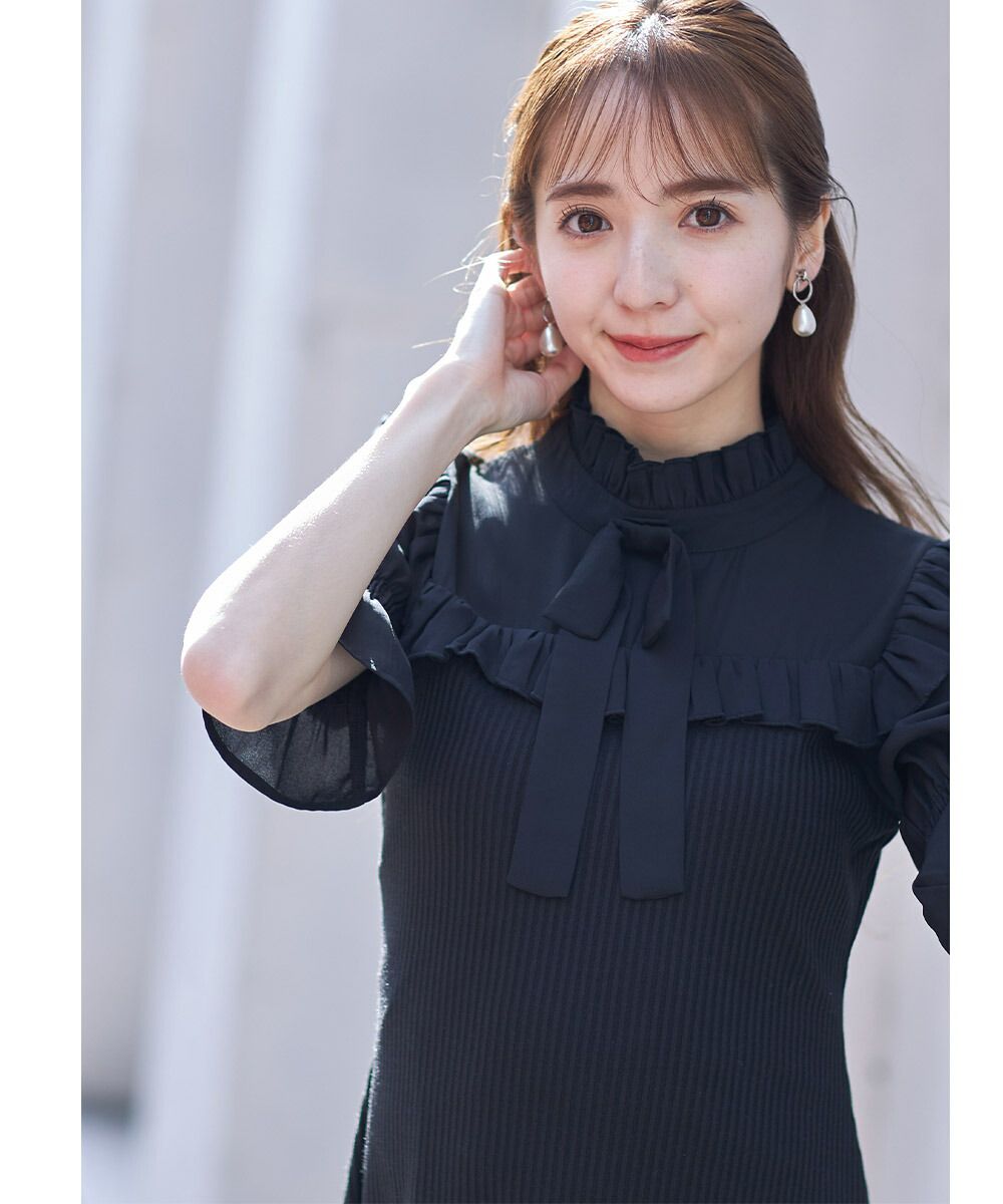 日本 tocco-closet - 夢幻荷葉邊扭結小洋裝-星塵粉