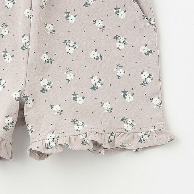 日本 petit main - 可愛荷葉邊短褲-貝殼刺繡-紫