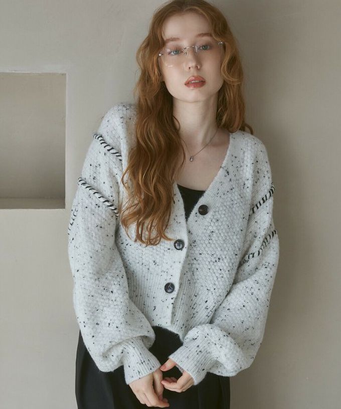 日本 Bab - 縫線感溫暖紋理短版針織外套-淺米