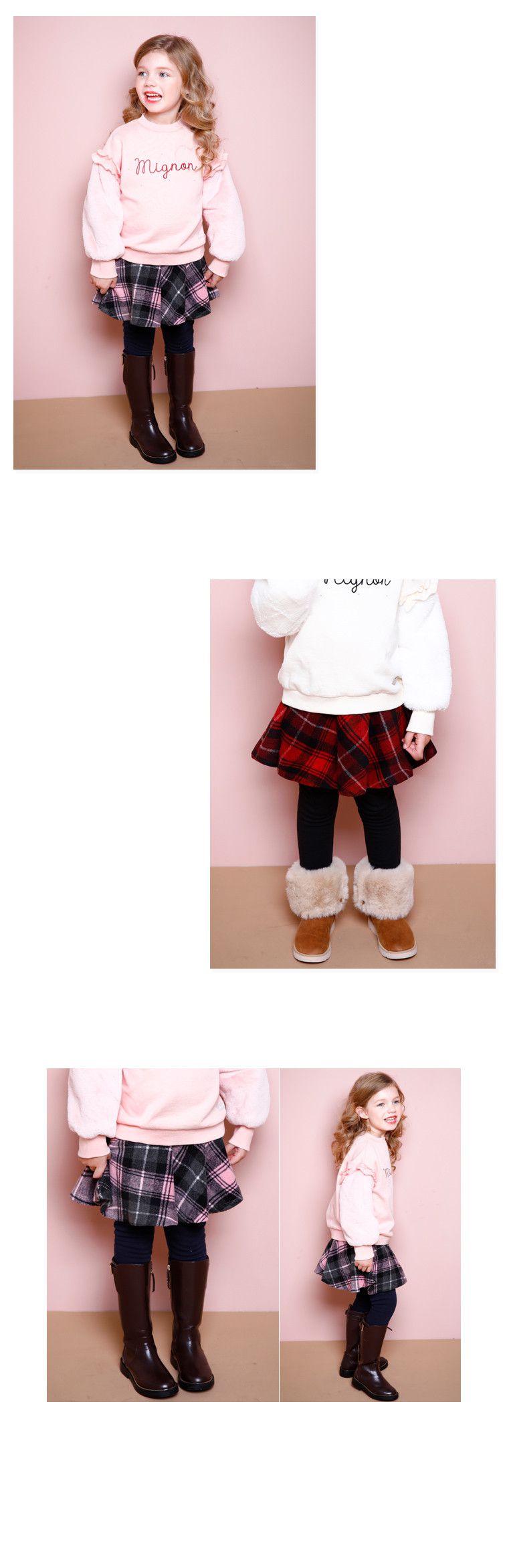 韓國 Jelispoon - (內刷毛)格紋內搭褲裙-紅