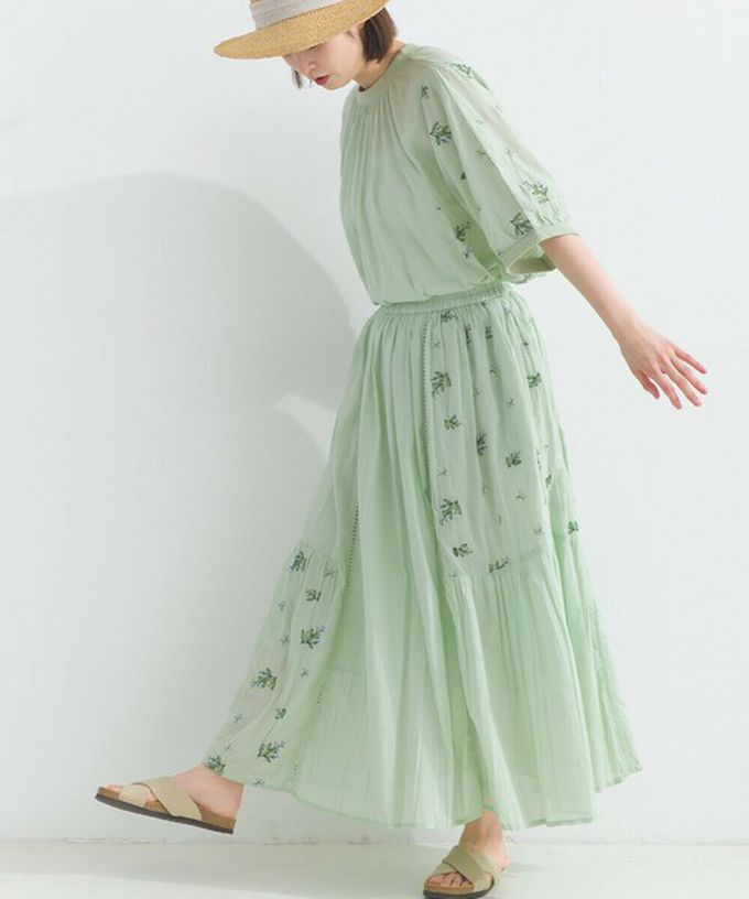 日本 Lupilien - 100%印度棉 優美植物刺繡長裙-海軍藍