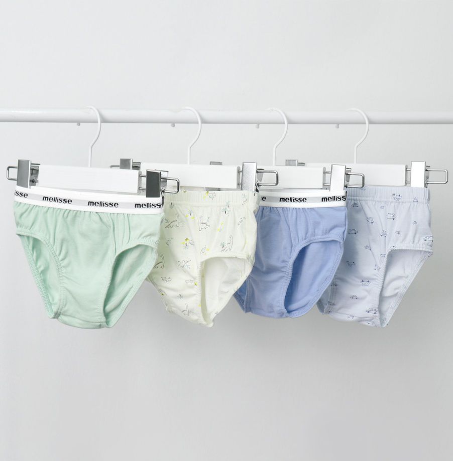 韓國 Mellisse - 韓製無螢光棉透氣三角褲(男寶)-藍X綠X米-四件組