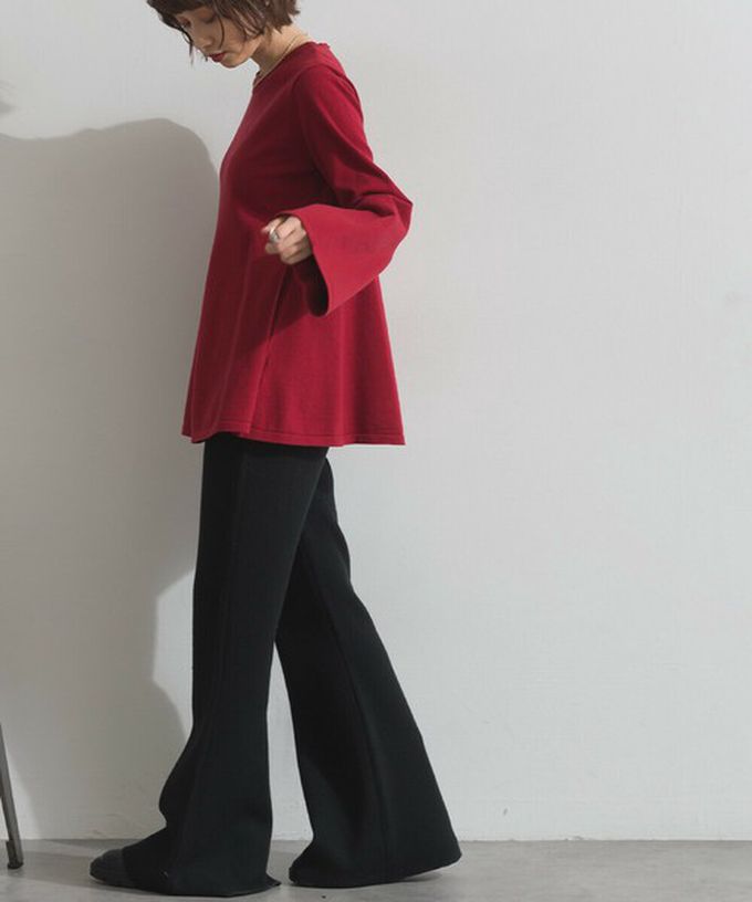 日本 ELENCARE DUE - 成熟傘擺腰線針織長袖上衣-灰