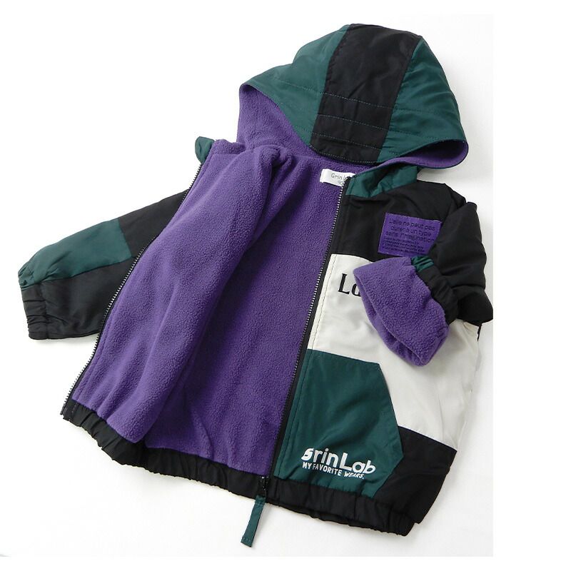 日本 ZOOLAND - 撥水加工 保暖搖粒絨外套-撞色拼接-紫綠