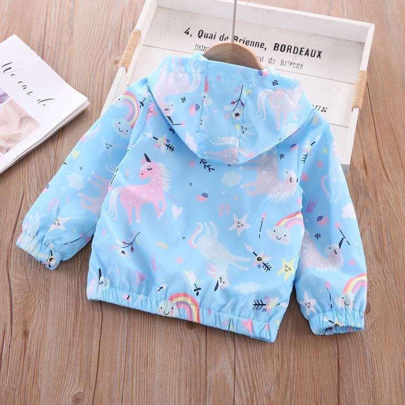 兒童連帽防風外套-星星+彩虹+獨角獸-粉色