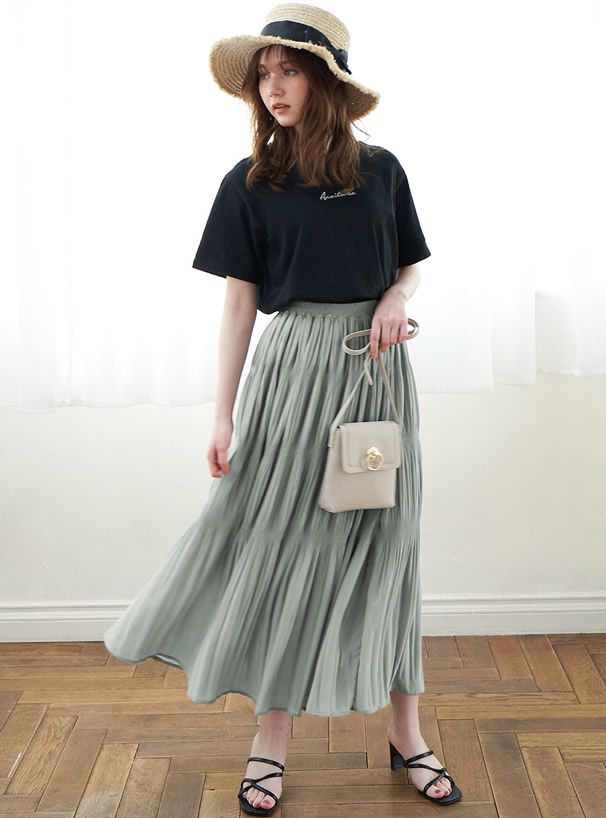 日本 GRL - 楊柳渡假風微蛋糕長裙-深灰紫