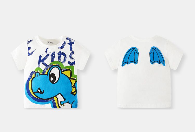 BE TOP - 純棉短袖上衣-飛天恐龍-白色