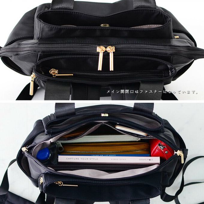 日本 aroco - 9口袋微光澤多功能後背包/手提包-摩卡