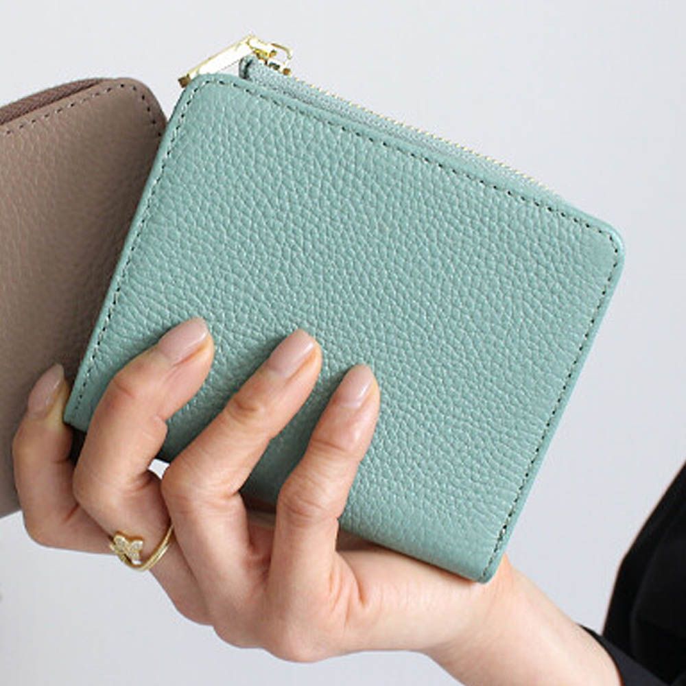 真皮輕量典雅實用短夾-防盜設計-薄荷綠